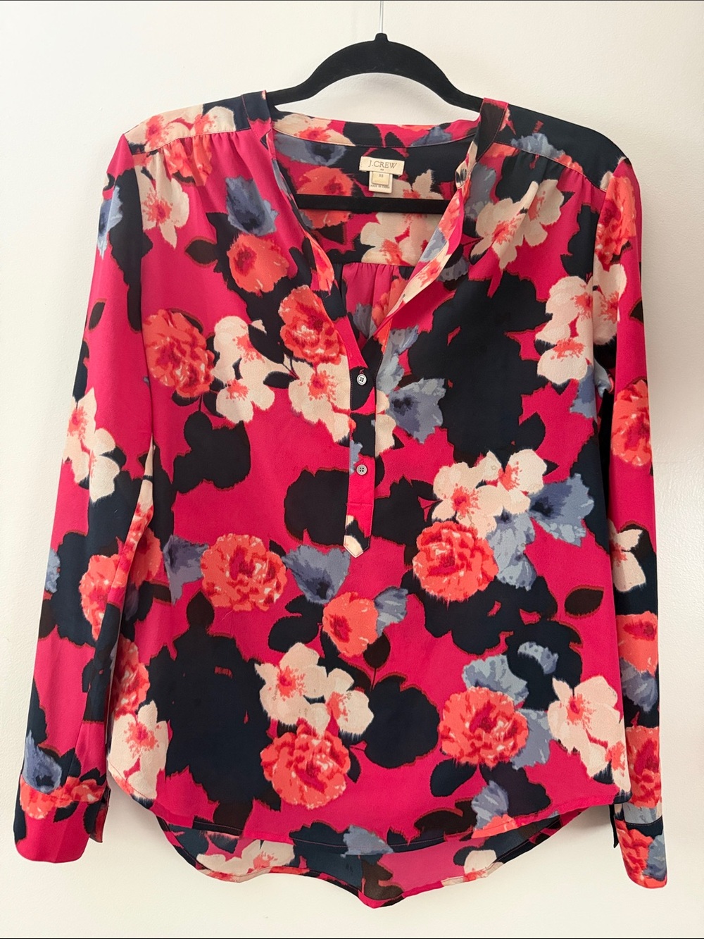 J. Crew Factory Fuchsia Multicolor Floral Button Blouse